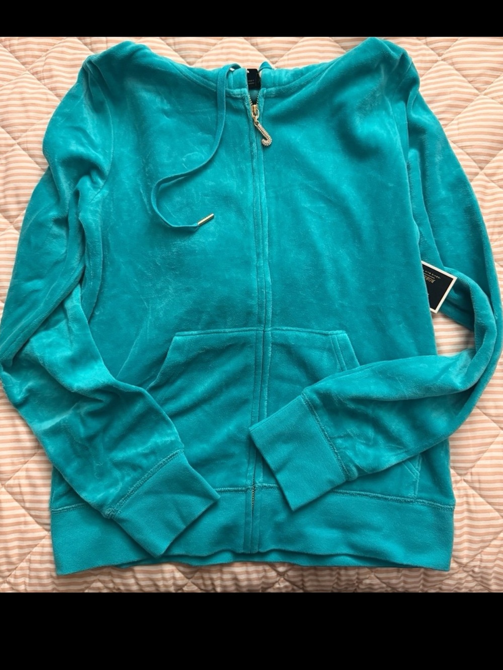 Juicy Couture Teal Velvet Zip-Up Hoodie